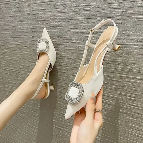 凉鞋女2023年夏季新款仙女风法式单鞋气质尖头一字扣带细跟高跟鞋商品大图