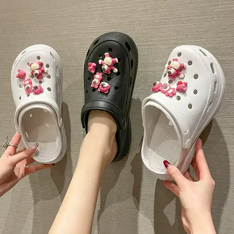 高跟洞洞鞋女夏季时尚网红外穿防滑增高松糕厚底可爱小熊沙滩凉拖商品大图