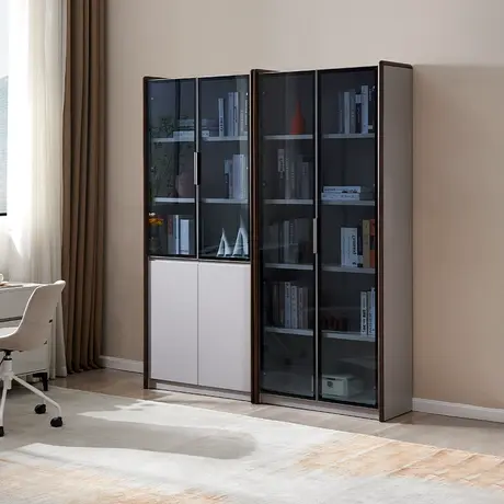 全友家居意式简约书柜家用实木框落地靠墙储物收纳柜带玻璃门商品大图