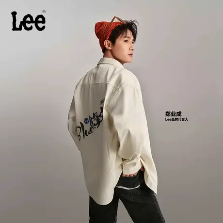 【郑业成同款】Lee商场同款24早春新品舒适刺绣本白色男长袖衬衫图片