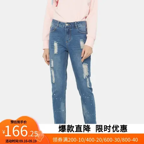 艾格2020夏季女装新品时尚潮流休闲百搭宽松直筒磨破牛仔裤Z1659商品大图