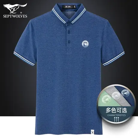 七匹狼狼族生活立领短袖T恤男2023夏季时尚休闲花纱立领POLO衫男商品大图