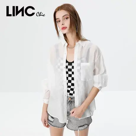 商场同款LINC金羽杰2023夏秋新款休闲简约百搭POLO领衬衫防晒衫女商品大图
