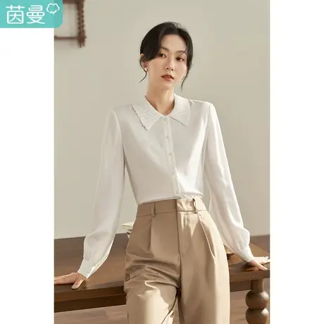【商场同款】茵曼2023春女装新款优雅通勤毛织编织翻领长袖衬衫图片