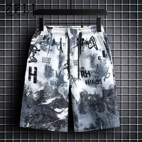 国潮短裤男夏季渐变迷彩沙滩五分休闲裤子男生外穿直筒运动大裤衩商品大图