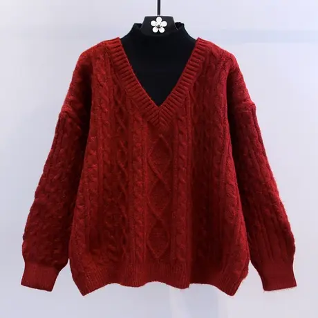 假两件复古麻花高领毛衣女秋冬2023新款宽松慵懒风打底针织衫上衣图片