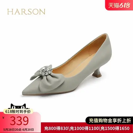 哈森秋季新品商场同款欧美细跟中跟尖头蝴蝶结单鞋HS232522商品大图