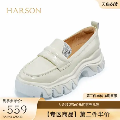 哈森秋季新款休闲厚底乐福鞋女款水钻深口小皮鞋HL227102商品大图