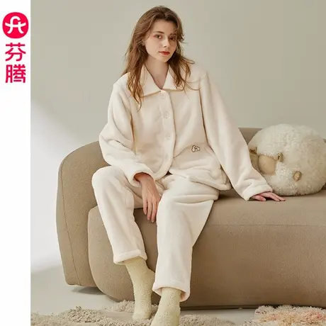 芬腾睡衣女珊瑚绒秋冬套装抗静电加绒加厚法兰绒加大码女款家居服商品大图