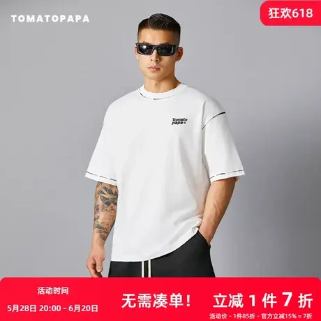 TOMATOPAPA潮牌短袖宽松2025夏高街美式休闲t恤潮流字母烫画体恤商品大图