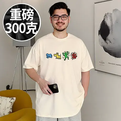2025重磅潮牌宽松T恤情侣国潮短袖五分袖纯棉加肥加大码男装夏季商品大图