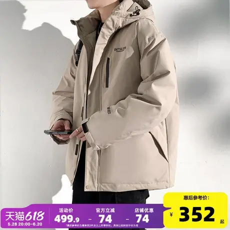 唐狮2024冬季羽绒服男工装连帽短款冲锋少年防水外套保暖派克服潮商品大图