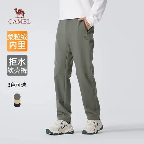 骆驼男装软壳休闲裤男2025新款冬季加绒保暖防泼水黑色休闲长裤子商品大图