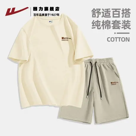 回力运动套装男款2025新款夏季宽松休闲半袖上衣男生纯棉五分裤K图片