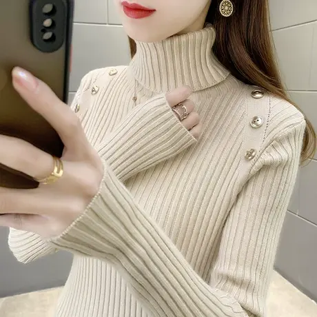 女士高领修身毛衣女冬加厚2023年新款爆款时尚洋气打底衫女内搭商品大图
