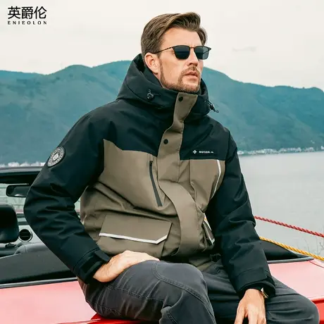 英爵伦90绒子连帽羽绒服男加厚2024冬季新款户外工装保暖拼色外套商品大图