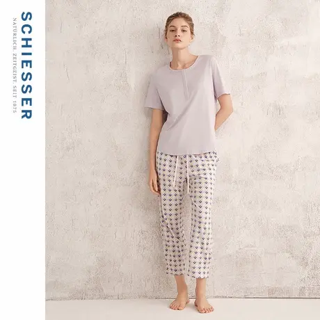 SCHIESSER舒雅25年春夏新品女士棉莫代尔印花圆领睡衣家居服套装图片