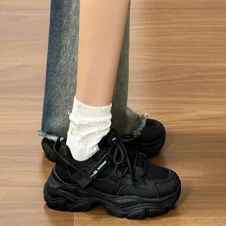 回力女鞋黑色老爹鞋女款2025春季新款通勤轻便运动鞋子软底跑步鞋商品大图