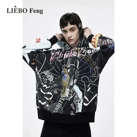 裂帛LIEBOFeng设计师品牌oversize宽松小众艺术感印花连帽卫衣女图片