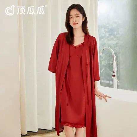 顶瓜瓜睡衣女款夏季七分袖睡袍家居服两件装可外穿性感吊带睡裙新商品大图