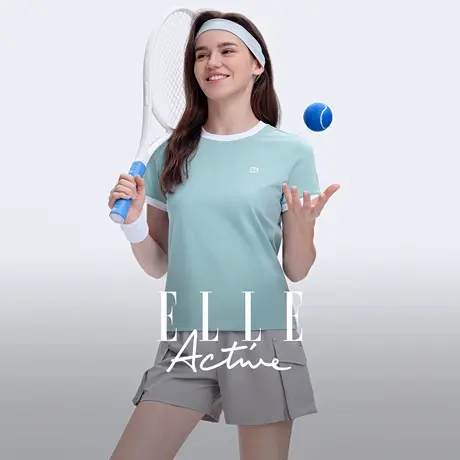 【花花推荐】ELLE Active元气轻活风多巴胺休闲运动t恤透气短袖衫商品大图