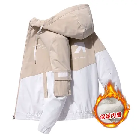 新款棉衣秋冬季男士加绒加厚工装韩版潮流青年上衣褂子连帽外套商品大图