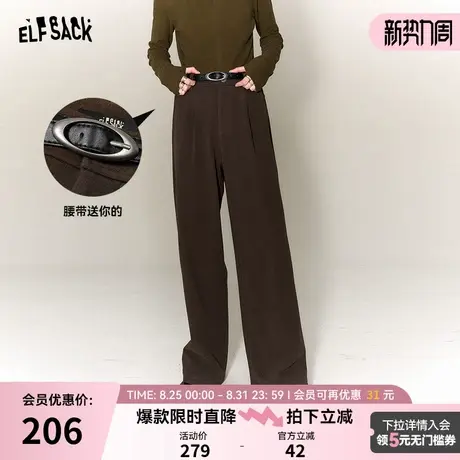 妖精的口袋美拉德休闲阔腿裤女2024年冬季新款宽松显瘦直筒裤子商品大图