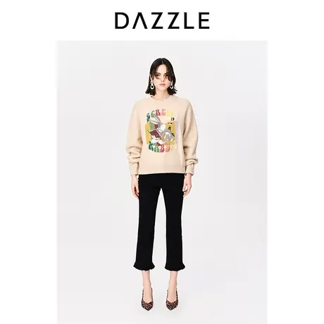 DAZZLE地素奥莱23春新款兔巴哥联名休闲刺绣杂色针织套头毛衣内搭图片