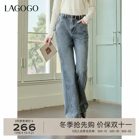 LAGOGO曼城旧事复古微喇铆钉牛仔裤女拉谷谷2025冬新款休闲风长裤商品大图