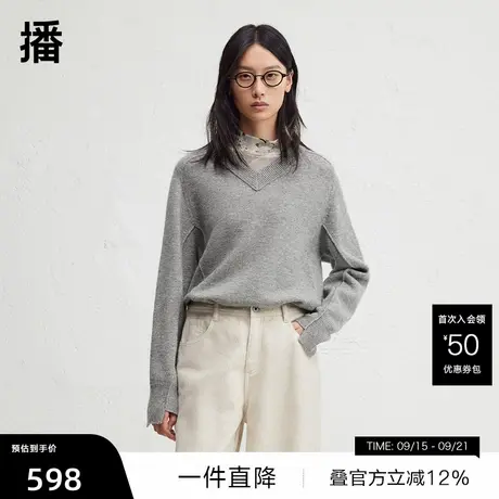 播时尚V领修饰脖颈毛针织衫BDR4SD4016图片