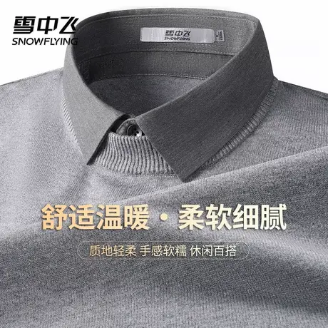 雪中飞25年新品【衬衫领拼色】假两件厚实温暖休闲针织衫上衣男W图片