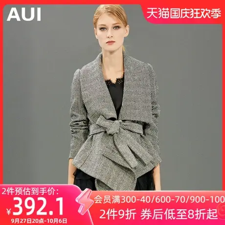 aui欧洲站2023新款女装人字纹欧货潮时尚小个子短款毛呢外套女冬商品大图