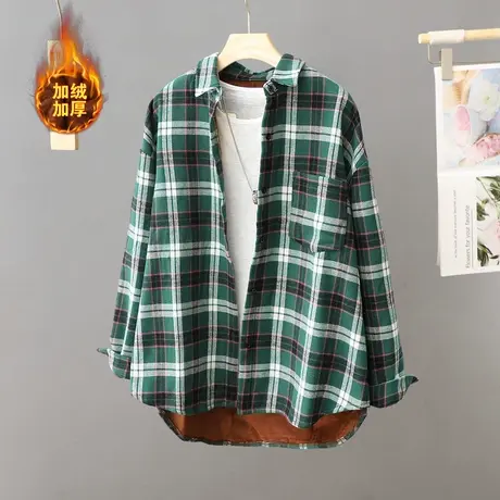 2023秋冬新款格子加绒衬衫外套女加厚宽松洋气外穿衬衣保暖上衣潮商品大图