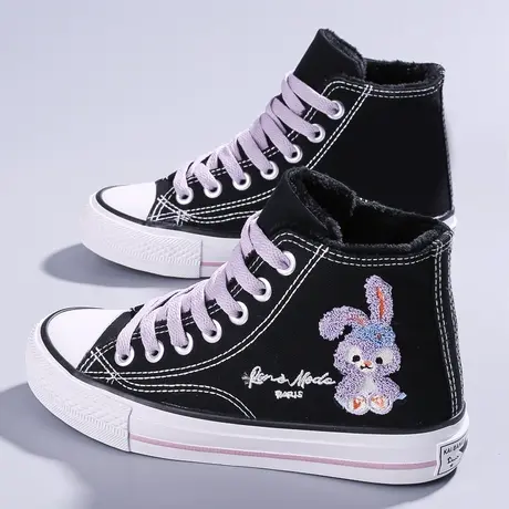 棉鞋女冬加绒帆布鞋2023新款秋冬二棉保暖学生板鞋韩版百搭高帮鞋图片