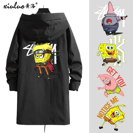秀洛欧文联名海绵风衣男中长款宝宝恶搞佐助派大星动漫篮球秋外套图片