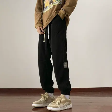 雪尼尔灯芯绒裤子男士春秋季潮牌束脚哈伦裤冬装加绒加厚休闲长裤商品大图