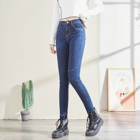 唐狮春秋新款女士牛仔裤假破洞铅笔长裤子梨形身材ins高街潮长裤商品大图