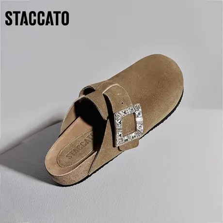 思加图新款复古半拖鞋勃肯鞋穆勒拖包头凉鞋女EN305CH3B商品大图