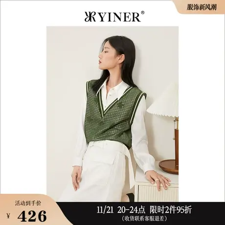 YINER音儿奥莱女装秋季小众设计镂空拼接长袖衬衫商品大图