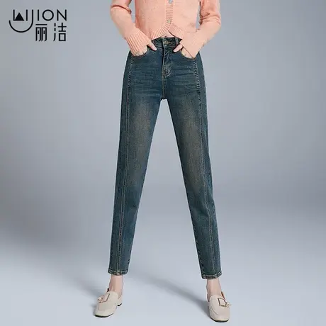 丽洁女裤复古高腰灰蓝牛仔裤女春秋新款修身显瘦设计感小脚裤子商品大图