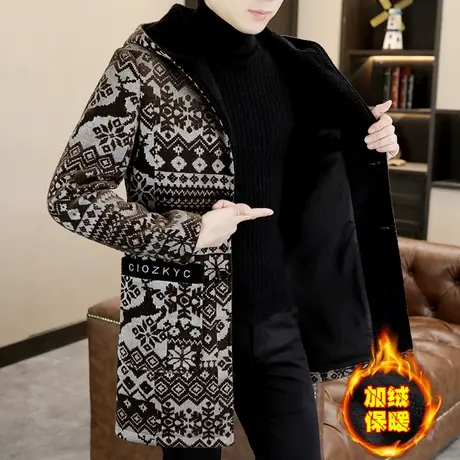 冬装高级感加厚中长款毛呢大衣男士潮流时尚加绒保暖呢子风衣外套图片