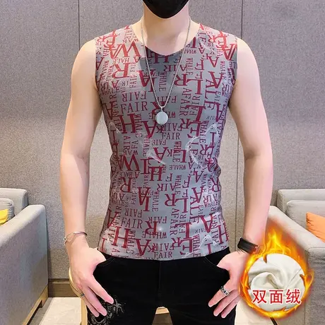 德绒保暖背心男无痕打底衫冬季新款紧身马甲德容加绒加厚坎肩V领商品大图
