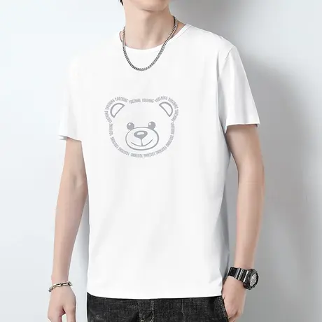 莫代尔短袖t恤男夏季潮流小熊圆领上衣服半袖冰丝速干凉感体恤衫商品大图
