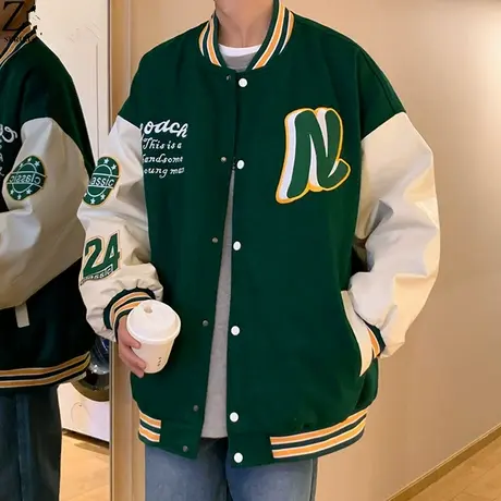 美式开衫棒球服夹克男春秋季潮牌宽松百搭ins休闲情侣上衣服外套商品大图