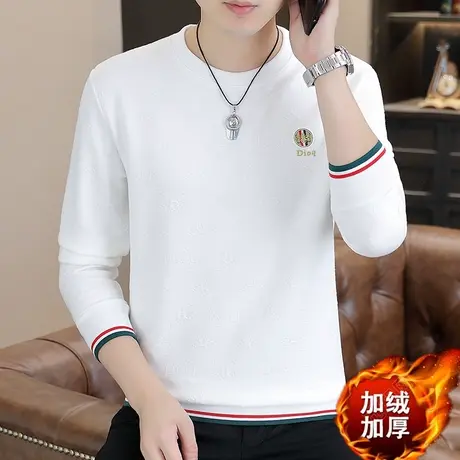 卫衣男时尚2023秋冬新款欧货潮流休闲白色长袖t恤男加绒圆领秋衣图片