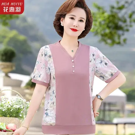 妈妈夏装短袖T恤衣服洋气2023新款中年女装中老年女夏季衬衫上衣图片