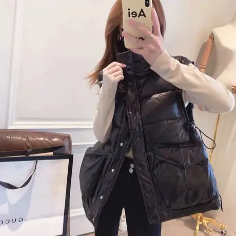 2023冬季新款时尚潮流羽绒马甲女韩版宽松白鸭绒背心马夹外穿坎肩商品大图