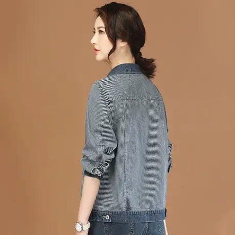 韩潮袭人拼接条纹牛仔夹克外套女2024春季新款休闲百搭棒球服上衣图片