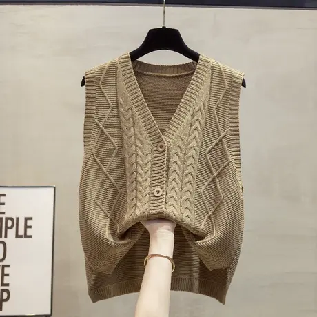 短款v领针织开衫马甲背心女2025春秋新款宽松外穿马夹毛衣坎肩潮商品大图