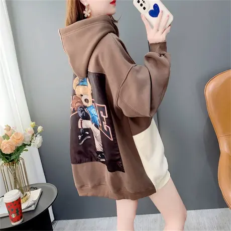 设计感卡通加绒加厚连帽卫衣女秋冬2022年新款宽松洋气大口袋上衣图片